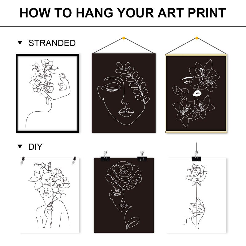 Outus 9 Sets Aesthetic Wall Art Abstract Minimalist Line Black White Prints Art Posters Female Face with Flower Art Drawing Paintings for Wall Decor, 8 x 10 inch - Image 4