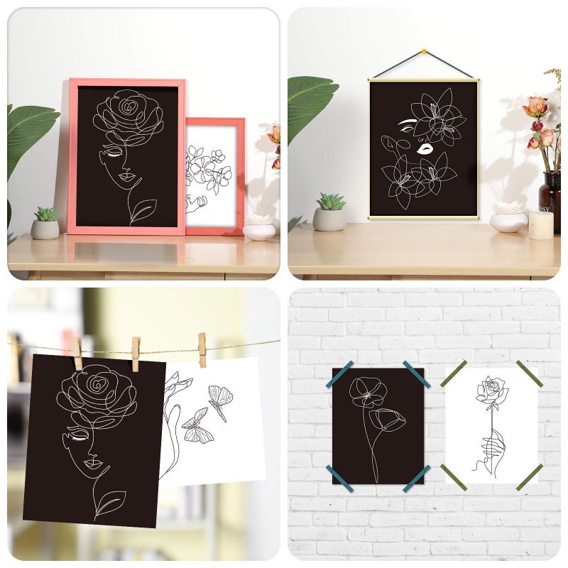 Outus 9 Sets Aesthetic Wall Art Abstract Minimalist Line Black White Prints Art Posters Female Face with Flower Art Drawing Paintings for Wall Decor, 8 x 10 inch - Image 5