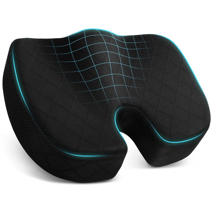 TushGuard Office/ Car Seat Cushion, Non-Slip Sciatica & Back Coccyx Tailbone Pain Relief Chair Pad, Memory Foam Butt Pillow for Computer Desk, Wheelchair, Driving (Black) - Image 1