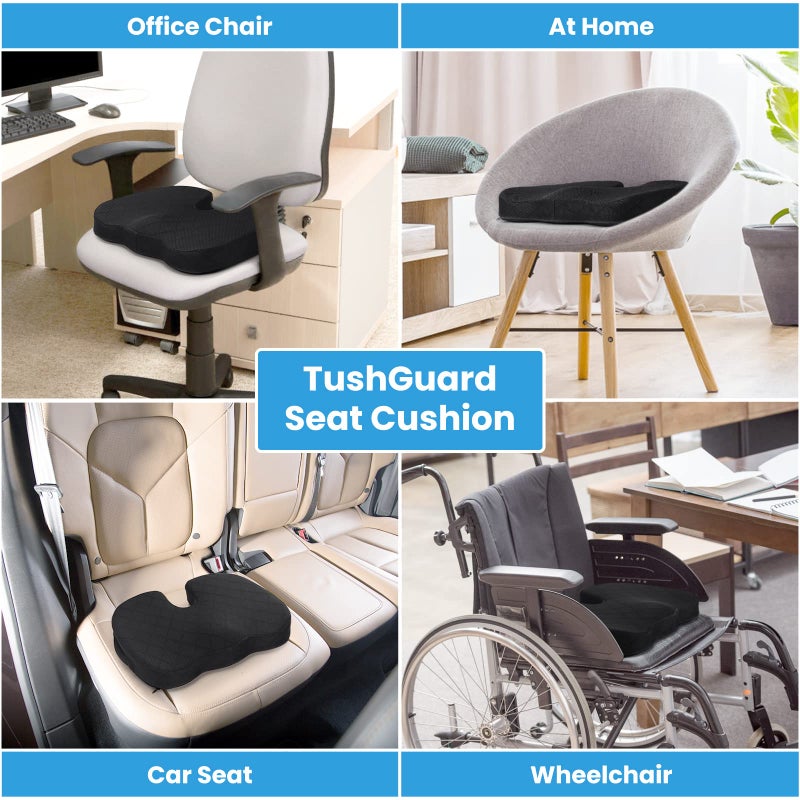 TushGuard Office/ Car Seat Cushion, Non-Slip Sciatica & Back Coccyx Tailbone Pain Relief Chair Pad, Memory Foam Butt Pillow for Computer Desk, Wheelchair, Driving (Black) - Image 5