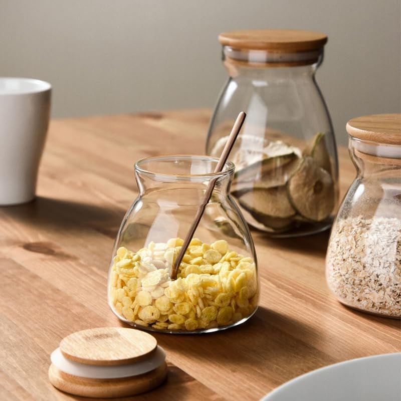 MARTVIA Glass Food Storage Containers with Airtight Bamboo Lid, Thickened Coffee Storage Jars for Home Kitchen, Pantry Tea, Spices, Snack (ROUND 950ml, Set of 6) - Image 4