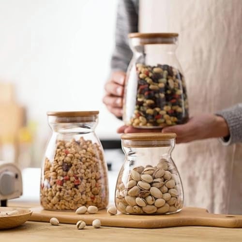 MARTVIA Glass Food Storage Containers with Airtight Bamboo Lid, Thickened Coffee Storage Jars for Home Kitchen, Pantry Tea, Spices, Snack (ROUND 950ml, Set of 6) - Image 3