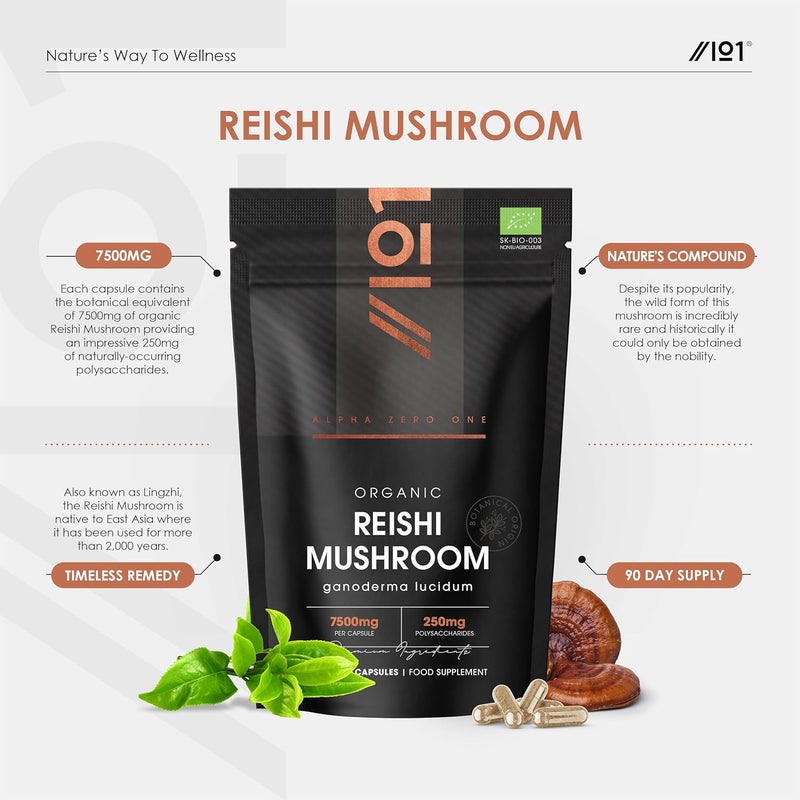 ALPHA01 Organic Reishi Mushroom 7500mg 50 Polysaccharides High Strength Extract Reishi Mushroom Supplement 90 Vegan Capsules 3 Months Supply by Alpha01 - Image 2