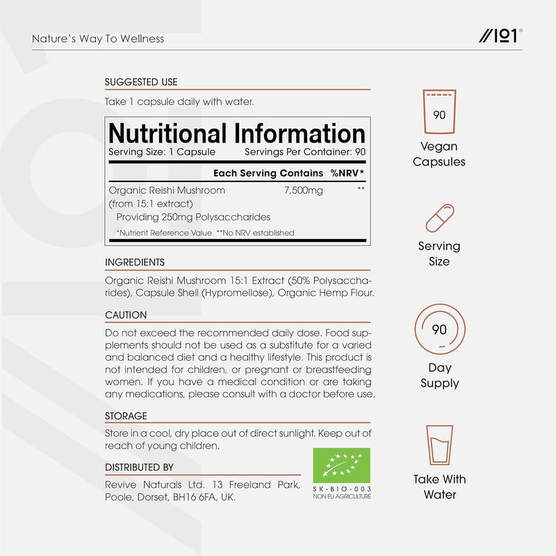 ALPHA01 Organic Reishi Mushroom 7500mg 50 Polysaccharides High Strength Extract Reishi Mushroom Supplement 90 Vegan Capsules 3 Months Supply by Alpha01 - Image 3