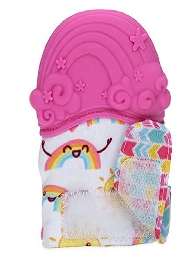 Nuby Nuby Happy Hands Silicone Teething Mitten: 3M+, Rainbow, Pink (80725)  - Image 2