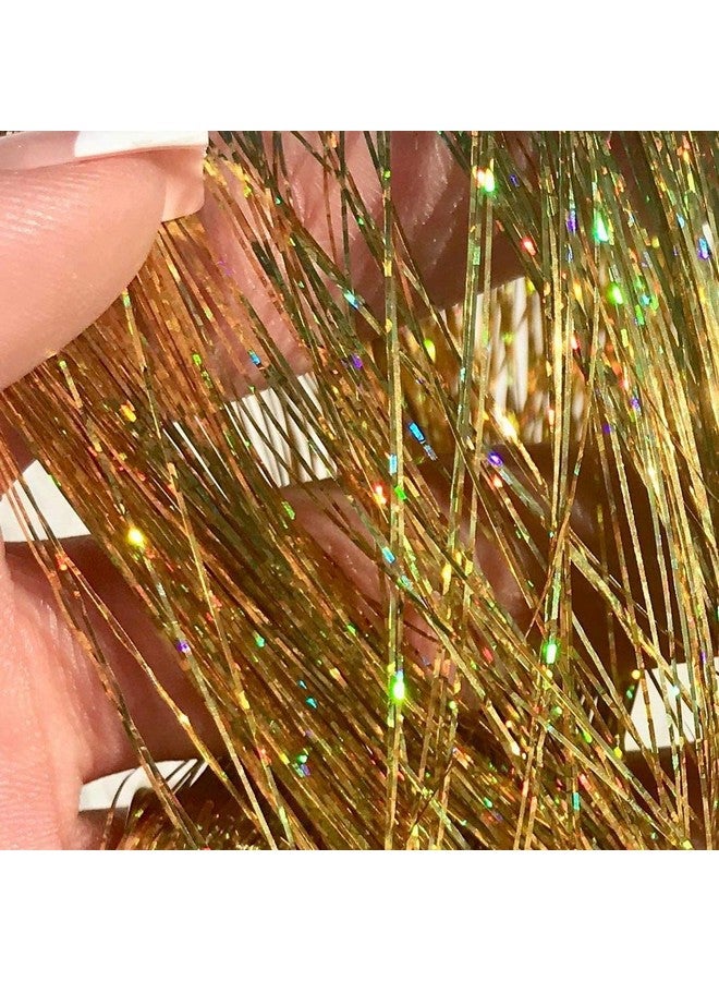 Dansee Ansee 48" Hair Tinsel 750 Strands Kit Sparkling Silk Fairy Hair Shiny Hair Flairs Extensions Party Highlights Hair Dazzle Glitter Extensions Bling Synthetic Hairpieces Set (Gold) - Image 4