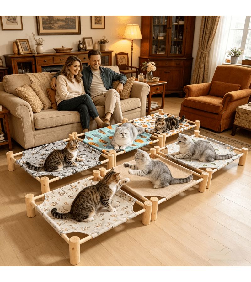 Deluxe C Cat Bed With Wooden Frame And Fabric Cover Outdoor Cooling Elevated Indoor Breathable Pet Sofa For Cats And Dogs All Seasons - Image 1