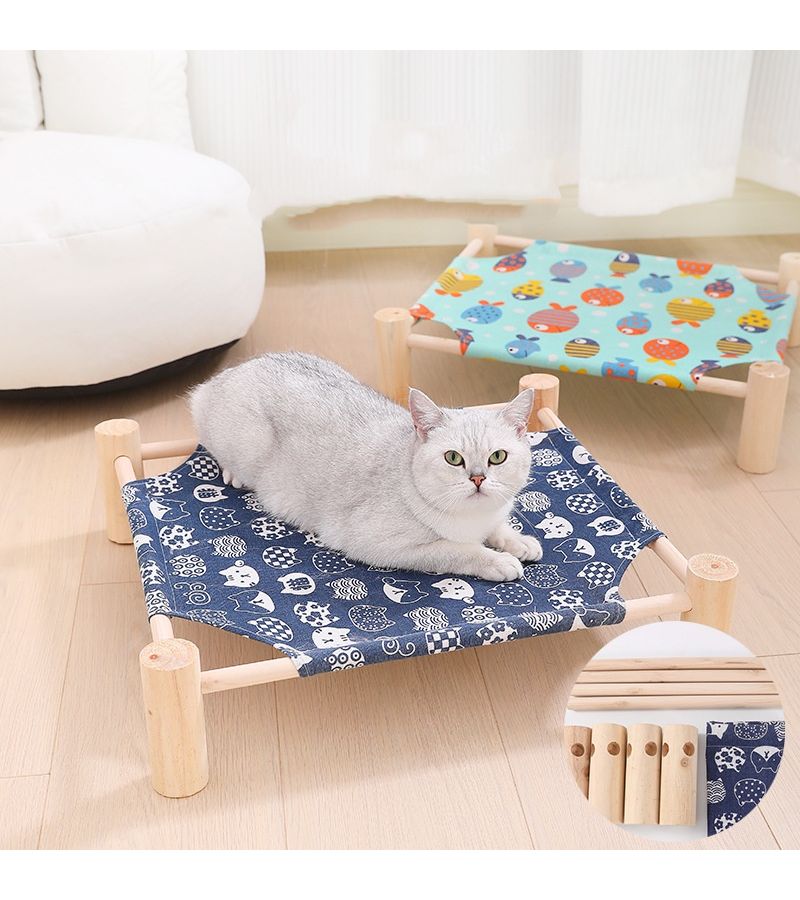 Deluxe C Cat Bed With Wooden Frame And Fabric Cover Outdoor Cooling Elevated Indoor Breathable Pet Sofa For Cats And Dogs All Seasons - Image 5