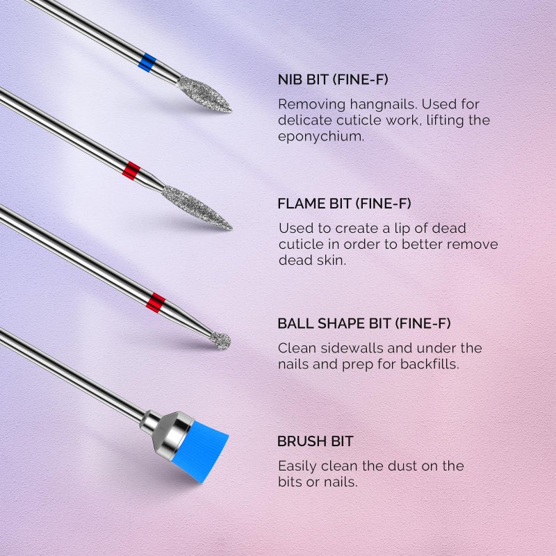 MelodySusie Nail Drill Bits Set, 7pcs Tungsten Carbide Diamond Nail Drill Bits for Acrylic Nails Poly Gel Cuticle Remove, 3/32'' Professional Nail Bits for Nail Drill Efile, Manicure Pedicure Tools - Image 5