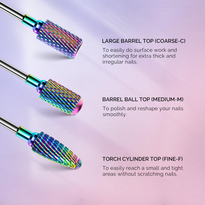 MelodySusie Nail Drill Bits Set, 7pcs Tungsten Carbide Diamond Nail Drill Bits for Acrylic Nails Poly Gel Cuticle Remove, 3/32'' Professional Nail Bits for Nail Drill Efile, Manicure Pedicure Tools - Image 4