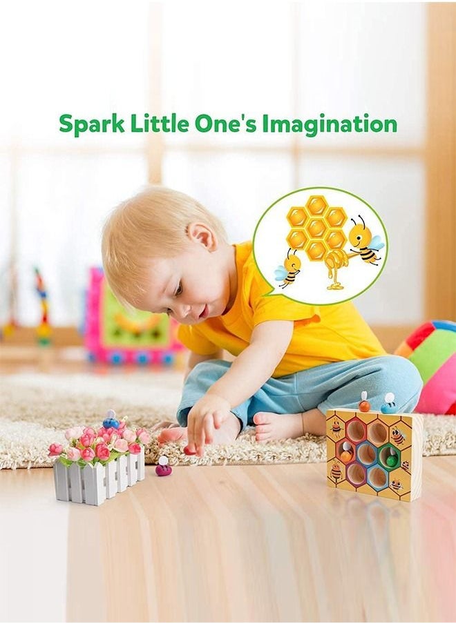 BAYBEE - Wooden Bee Catching Game Sorting Toys Puzzle for Kids Toys Wooden Toys with 7 Bees Catching Stick Board Games Early Learning Educational Baby Toys Puzzle Game Gift Toys for Kids 3+ Years - Image 1