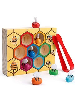 Wooden Bee Catching Game Sorting Toys Puzzle for Kids Toys Wooden Toys with 7 Bees Catching Stick Board Games Early Learning Educational Baby Toys Puzzle Game Gift Toys for Kids 3+ Years