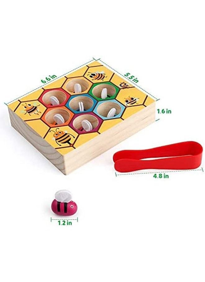 BAYBEE - Wooden Bee Catching Game Sorting Toys Puzzle for Kids Toys Wooden Toys with 7 Bees Catching Stick Board Games Early Learning Educational Baby Toys Puzzle Game Gift Toys for Kids 3+ Years - Image 1