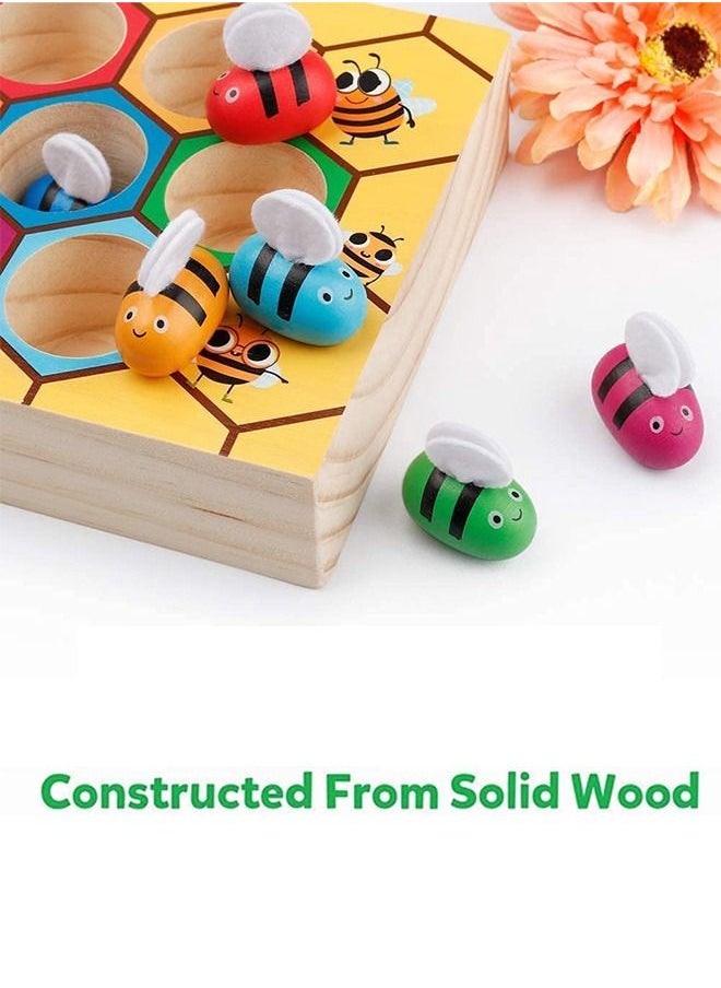 BAYBEE - Wooden Bee Catching Game Sorting Toys Puzzle for Kids Toys Wooden Toys with 7 Bees Catching Stick Board Games Early Learning Educational Baby Toys Puzzle Game Gift Toys for Kids 3+ Years - Image 1
