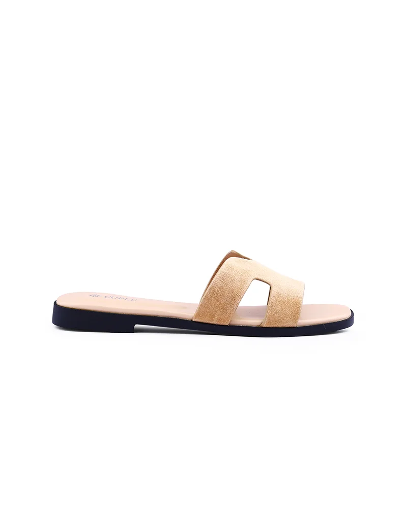 كابلي صنادل نسائية مسطحة من جلد الغزال