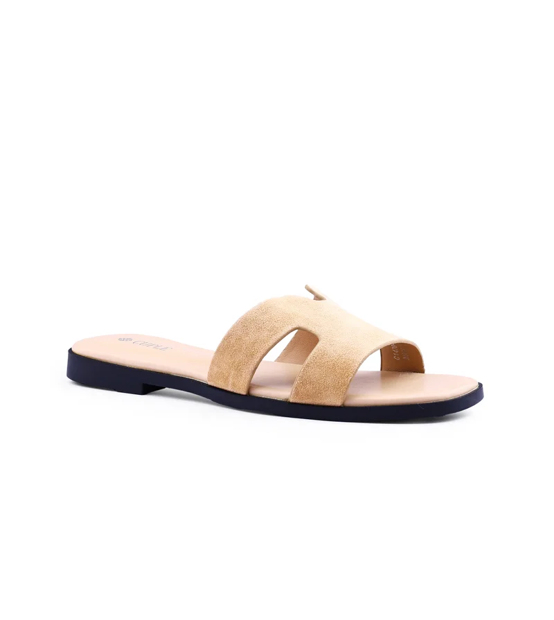 كابلي صنادل نسائية مسطحة من جلد الغزال