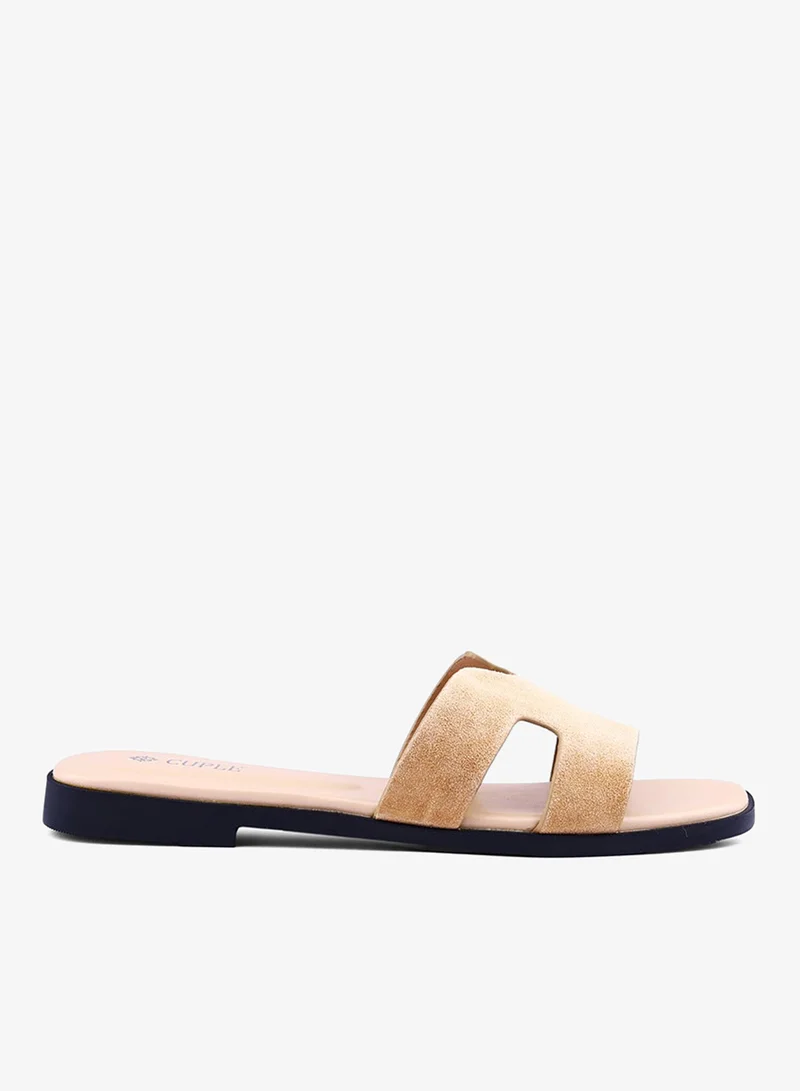 كابلي صنادل نسائية مسطحة من جلد الغزال