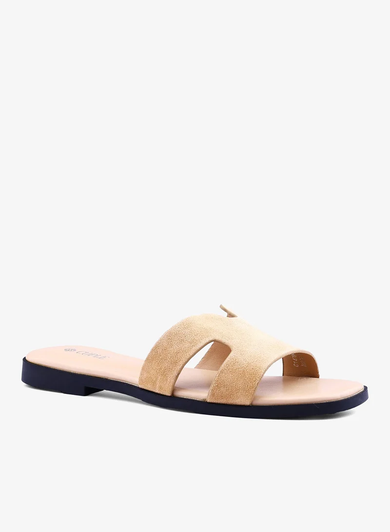 كابلي صنادل نسائية مسطحة من جلد الغزال