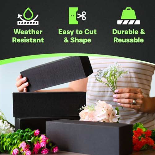 XCEL Floral Foam Blocks - Reusable, Weather Resistant Foam - Perfect for Fresh & Artificial Flower Arrangements, Crafts, Planter Boxes, Home Decor & More - 4-Pk, Black (9” x 3” x 3”) - Image 2
