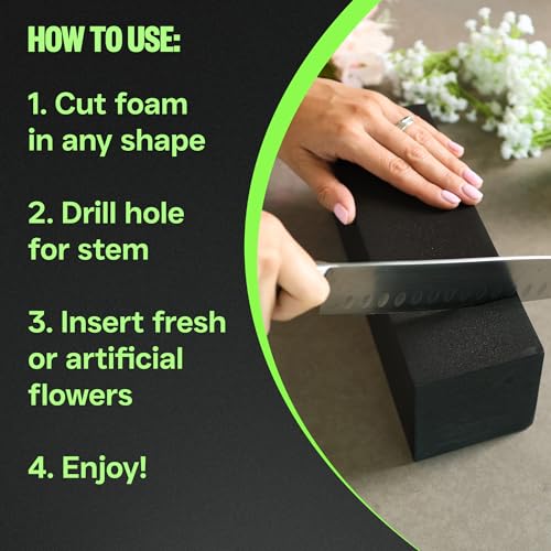 XCEL Floral Foam Blocks - Reusable, Weather Resistant Foam - Perfect for Fresh & Artificial Flower Arrangements, Crafts, Planter Boxes, Home Decor & More - 4-Pk, Black (9” x 3” x 3”) - Image 4