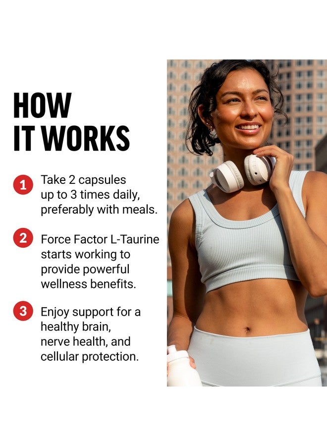 FORCE FACTOR Taurine Supplement, Taurine 500mg Capsules Antioxidant Supplement to Support Nervous System and Cellular Health, Vegan, No Gelatin, Non-GMO, 180 Vegetable Capsules - Image 4