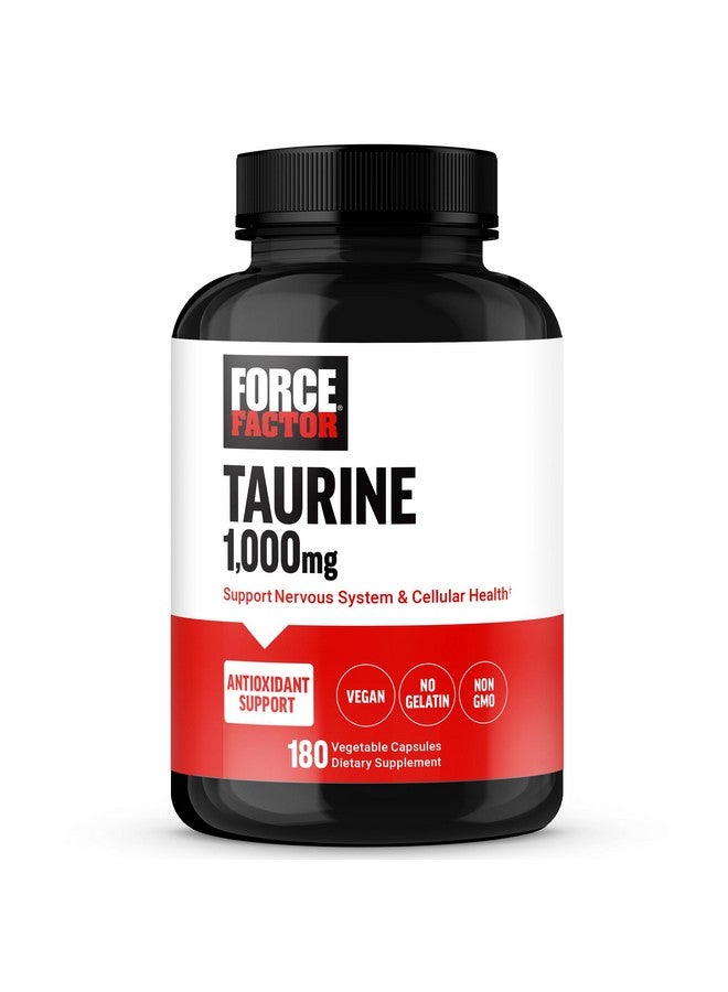 FORCE FACTOR Taurine Supplement, Taurine 500mg Capsules Antioxidant Supplement to Support Nervous System and Cellular Health, Vegan, No Gelatin, Non-GMO, 180 Vegetable Capsules - Image 1