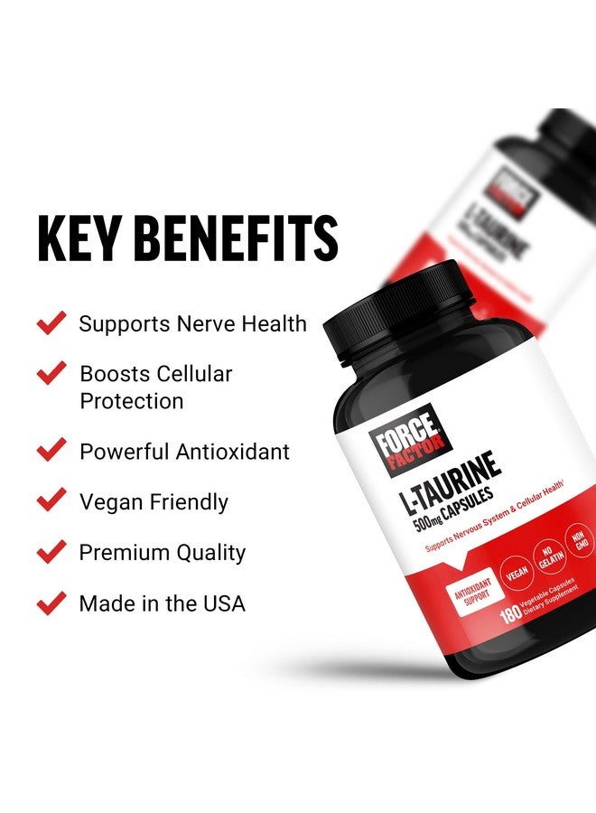 FORCE FACTOR Taurine Supplement, Taurine 500mg Capsules Antioxidant Supplement to Support Nervous System and Cellular Health, Vegan, No Gelatin, Non-GMO, 180 Vegetable Capsules - Image 2