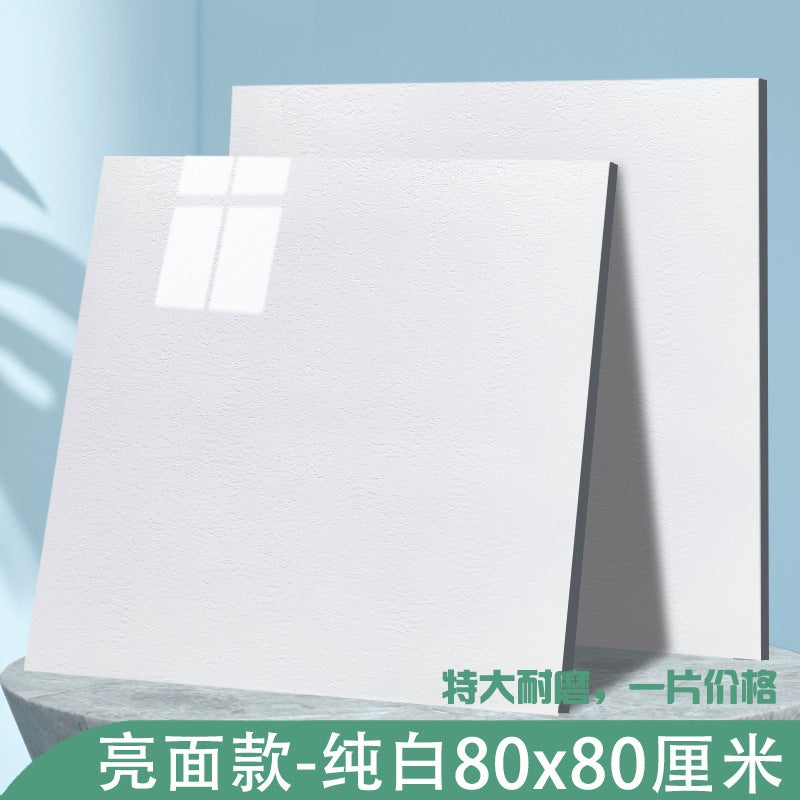 Glossy 800x800 floor stickers waterproof non-slip wear-resistant thickened cement floor pvc floor leather self-adhesive floor 80x80/high-gloss mirror/model pure white L