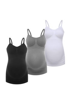 Support Nursing Tank Tops for Breastfeeding, Comfort Stretch Maternity Camisoles with Built in Bra, Comfy Sleeveless Maternity Basic Clothes, Summer Women's Maternity Tank Top (3 Pcs)