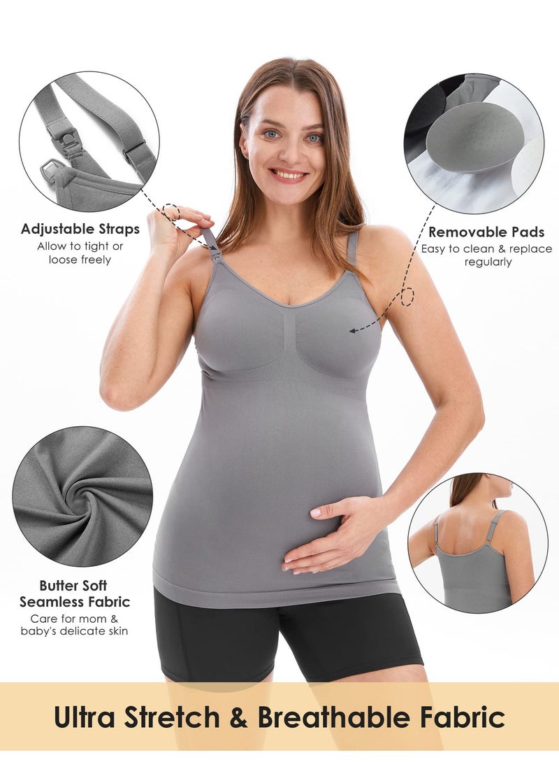 SYOSI - Support Nursing Tank Tops for Breastfeeding, Comfort Stretch Maternity Camisoles with Built in Bra, Comfy Sleeveless Maternity Basic Clothes, Summer Women's Maternity Tank Top (3 Pcs) - Image 1