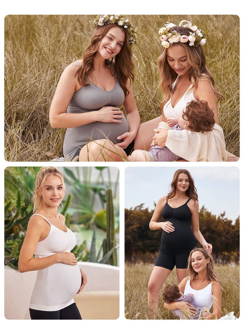 SYOSI - Support Nursing Tank Tops for Breastfeeding, Comfort Stretch Maternity Camisoles with Built in Bra, Comfy Sleeveless Maternity Basic Clothes, Summer Women's Maternity Tank Top (3 Pcs) - Image 1