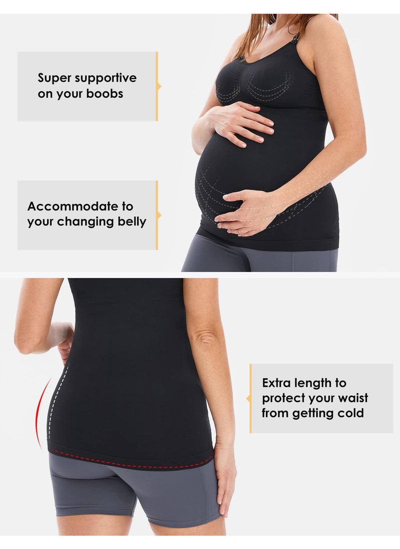 SYOSI - Support Nursing Tank Tops for Breastfeeding, Comfort Stretch Maternity Camisoles with Built in Bra, Comfy Sleeveless Maternity Basic Clothes, Summer Women's Maternity Tank Top (3 Pcs) - Image 1