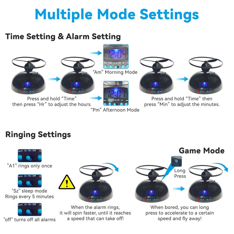 plplaaoo Flying Alarm Clock with Helicopter Propeller â€“ Moving Alarm Clock on Wheels for Heavy Sleepers, Digital LED Run Away Gadget Clock, Creative Gift for Bedroom & Office Use - Image 4
