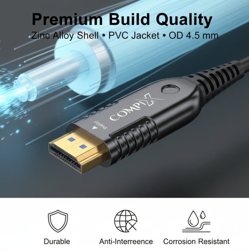 COMPIX HDMI 2.0 Fiber Optic Cable 15M High-Speed 18Gbps, 4K@60Hz Ultra HD Gold-Plated HDMI Cable, Full HD 1080p, 3D Braided Cord for PS5/PS4 PlayStation Xbox Laptop PC TV Projector (Black) - Image 2
