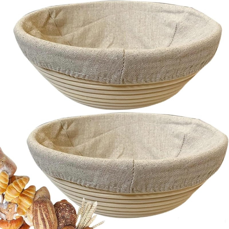 RoEsha 9 Inch Round Bread Banneton Proofing Basket Set of 2 – Sourdough Proofing basket kit for Artisanal Baking – Bread Making Tools For Professional & Home Bakers (9 inch round- 2 pack) - Image 1