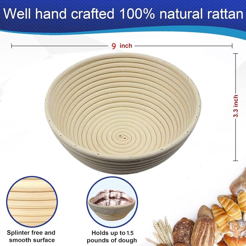 RoEsha 9 Inch Round Bread Banneton Proofing Basket Set of 2 – Sourdough Proofing basket kit for Artisanal Baking – Bread Making Tools For Professional & Home Bakers (9 inch round- 2 pack) - Image 2
