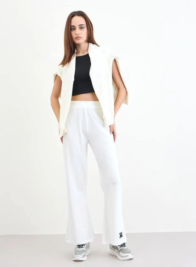 Styli White Flared Joggers with Patch Detail