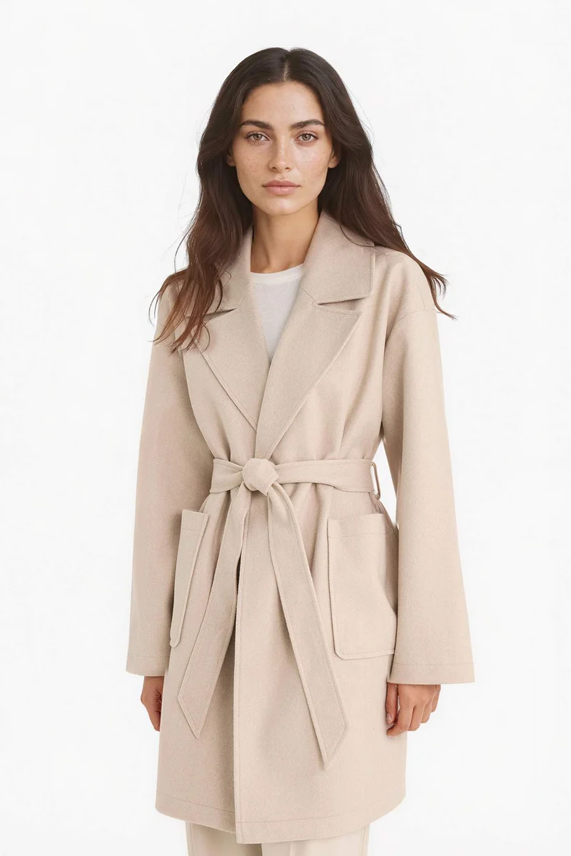 Defacto  Regular Fit Belted Cashmere Coat for Women | Best Price UAE