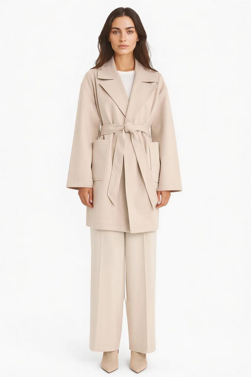 ديفاكتو Regular Fit Belted Cashmere Coat