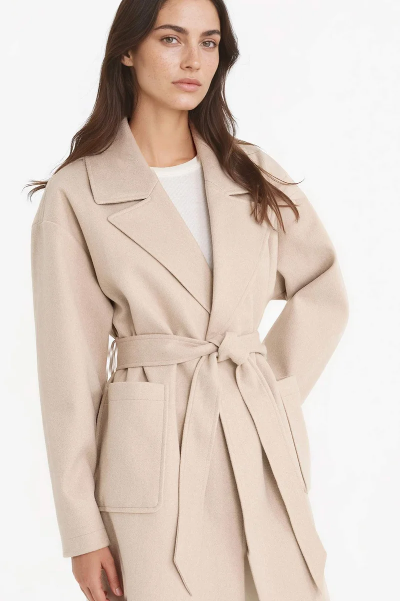 Defacto  Regular Fit Belted Cashmere Coat for Women | Best Price UAE