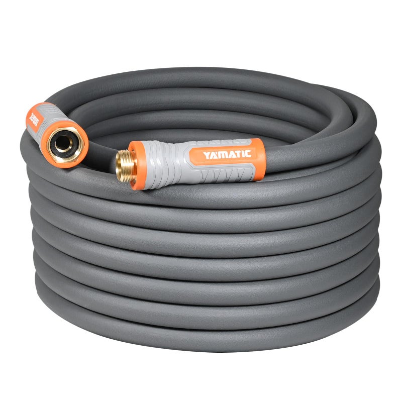 YAMATIC Heavy Duty Garden Hose 5/8 in x 75 ft with Swivel Handle, Super Flexible Water Hose, All-weather, Lightweight, Burst 600 PSI, Gray - Image 1