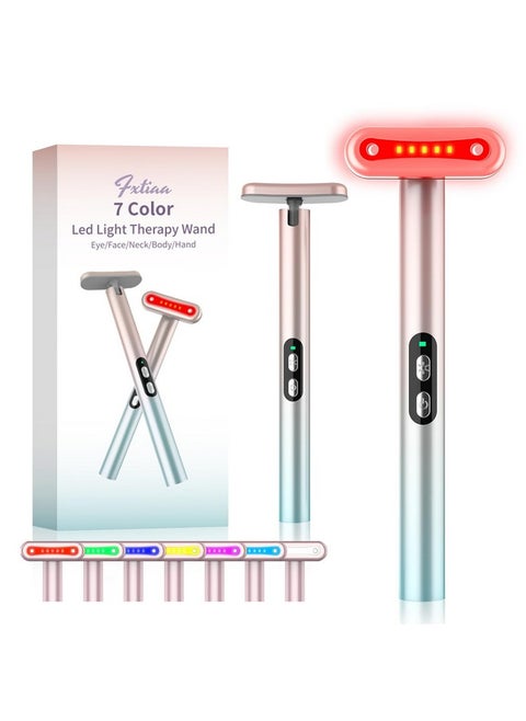 Fxtiaa Led-Face-Wand，7 in 1 LED Light Therapy Facial Red & Blue Rejuvenation Tool