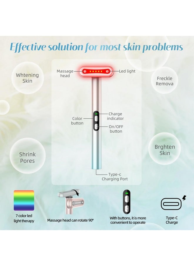 Fxtiaa Led-Face-Wand，7 in 1 LED Light Therapy Facial Red & Blue Rejuvenation Tool