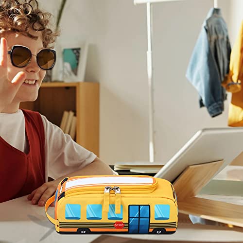 LEDAOU Cute Pencil Case for Kids Girls Boys Pencil Pouch kawaii Pen Pencil Box Bag Holder for School Students (Yellow School Bus) - Image 2