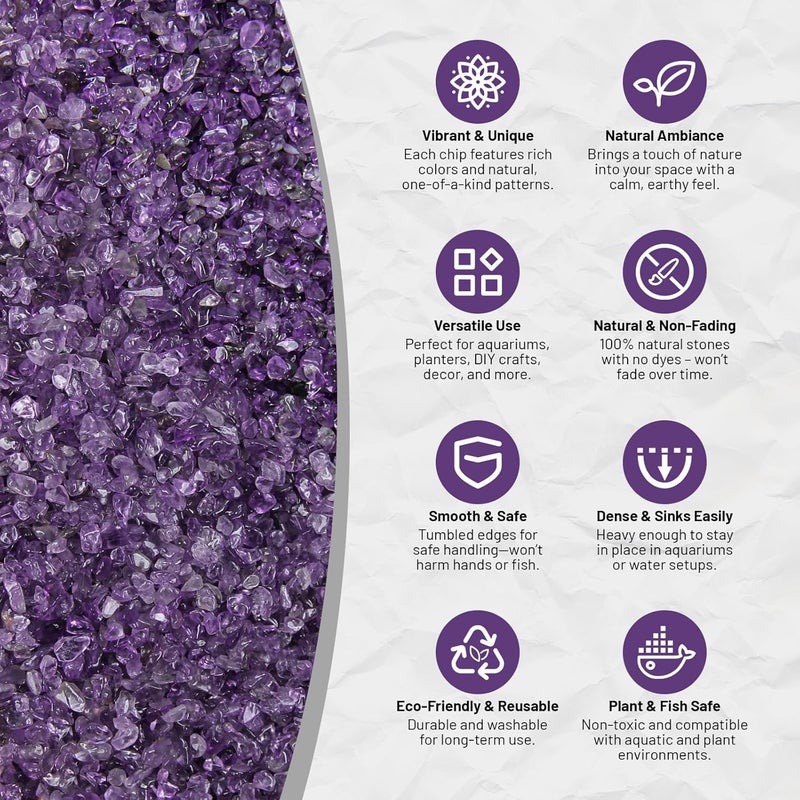 Orientrea Natural Amethyst Gemstone Aquarium Gravel 2.2 Lb – Premium Aquarium Sand & Fish Tank Gravel | Vase Filler | Rocks for Fish Tank, Aquarium Decor & Fish Tank Decorations - Image 5