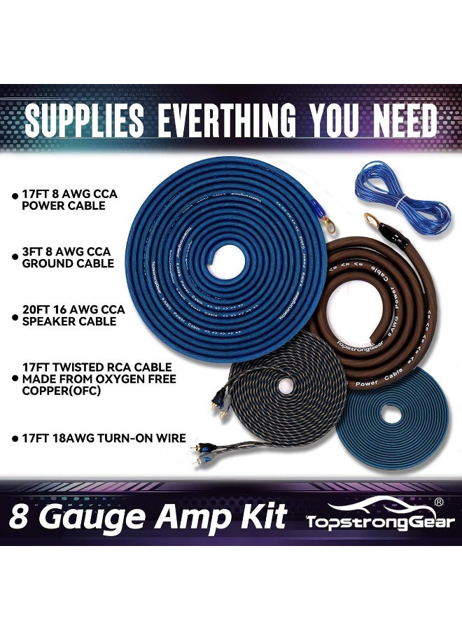 TOPSTRONGGEAR 8 Gauge Complete Amp Kit True 8 AWG Amplifier Subwoofer Installation Wiring Wire Install Cables - Image 2