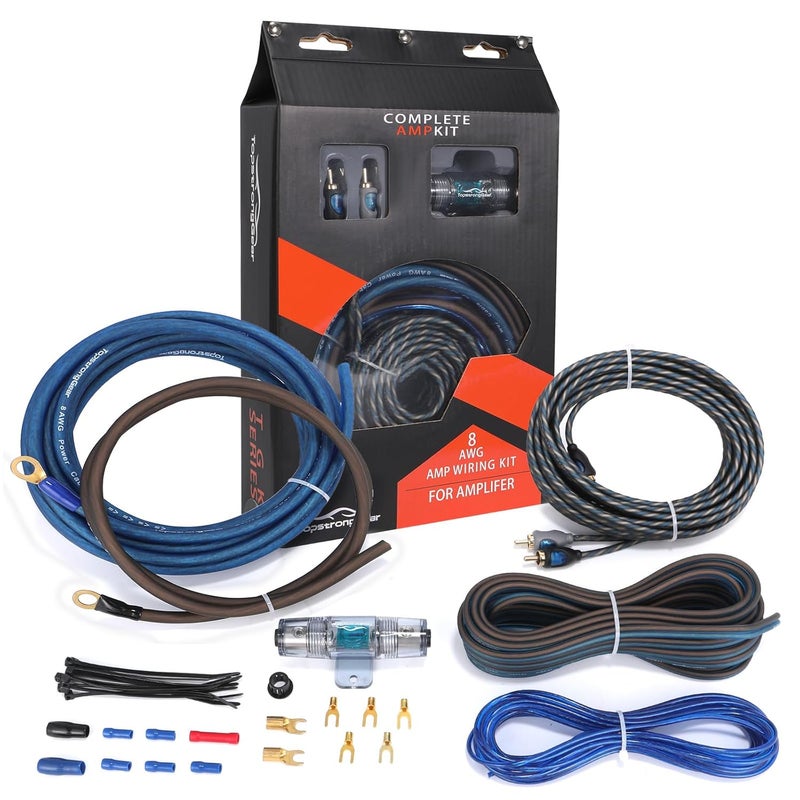 TOPSTRONGGEAR 8 Gauge Complete Amp Kit True 8 AWG Amplifier Subwoofer Installation Wiring Wire Install Cables - Image 1
