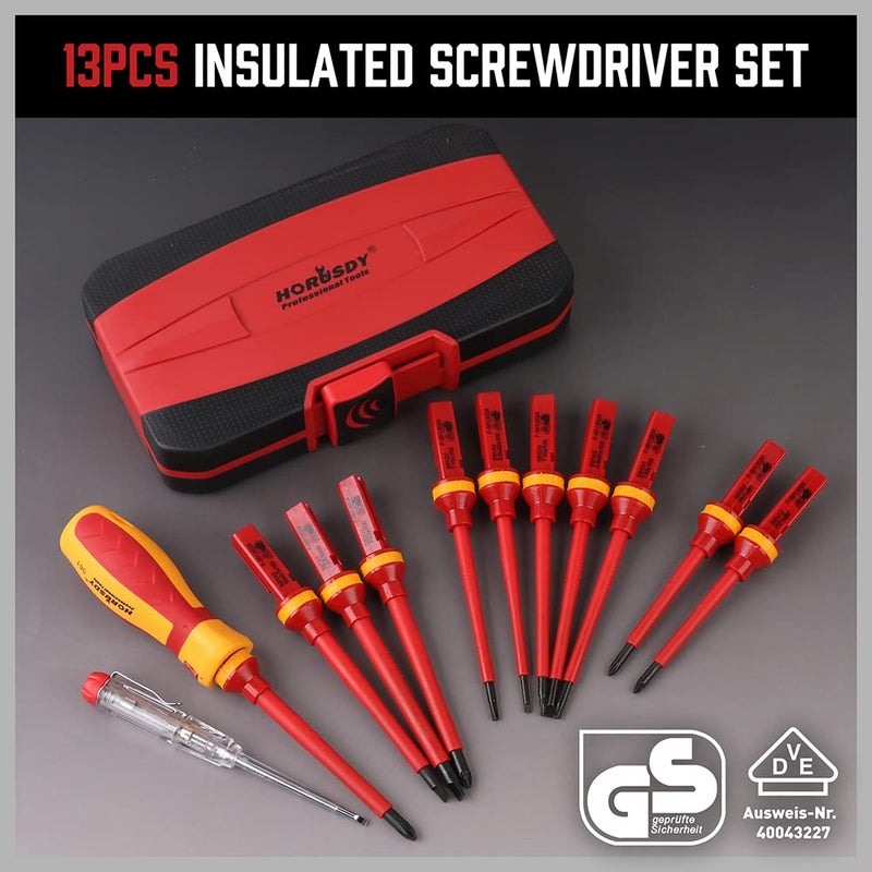 SEDY 1000V Insulated Electrician Screwdriver Set - 13-Piece Professional Electrical Screwdriver Set Insulation Handle CRV Steel Magnetic Phillips Slotted Pozi Torx Tips VDE & GS Certified - Image 2