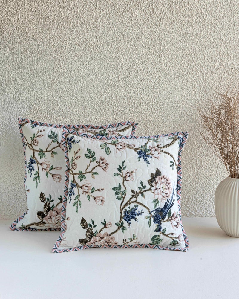 Clasiko Premium Cotton Cushion Covers; Set of 2; 18x18 Inches; Vibrant Florals - Image 1