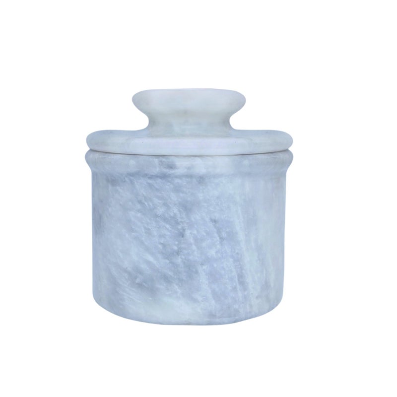 White Marble Butter Keeper with Lid  Soft Spreadable French Butter Crock for Countertop  Home and Kitchen Decor  Large 3 oz Capacity